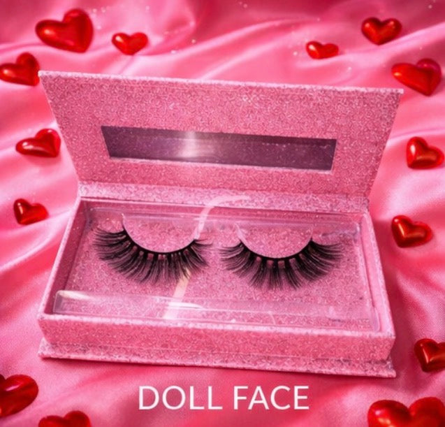 Doll Face- 3D Faux Mink Lashes in Pink Glitter Case