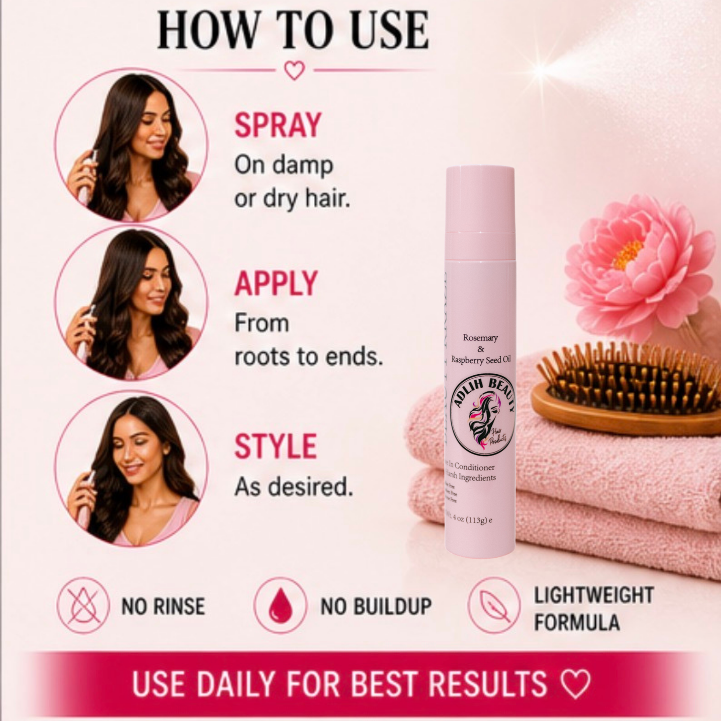 Beauty Kraze Leave-In Hair Conditioner with Plant Based Ingredients.